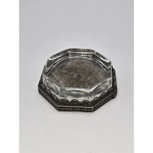 Vintage Glass Ink Blotter Paperweight‎ Octagon Metal Base Desk Accessory 3.5"